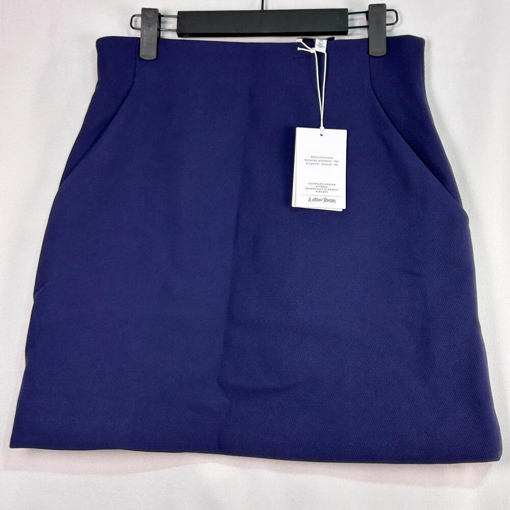 & Other Stories Navy Blue A-Line Mini Skirt Womens US 6 Zip Back